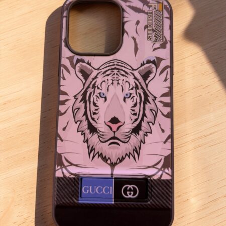 Iphone 16 Pro Max-Lion Gucci Stand case -White color